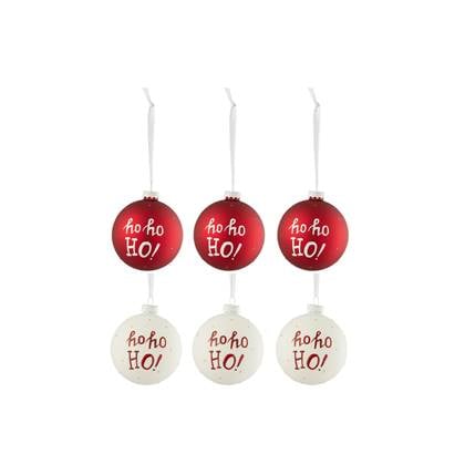 J-Line Doos Van 6 Kerstballen Hohoho! Glas Wit/Rd Small