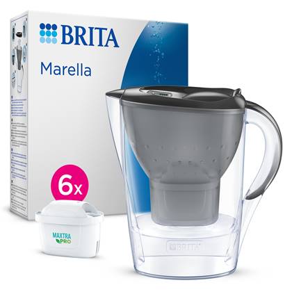 BRITA - Waterfilterkan - Marella Cool - 2,4L - Grijs - incl. 6 MAXTRA PRO ALL-IN-1 waterfilterpatronen - Voordeelverpakking - Tijdelijke aanbieding