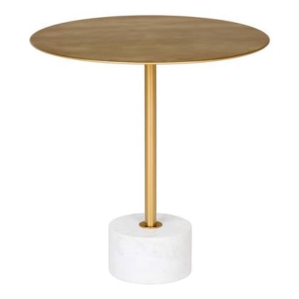 Hioshop Lecco salontafel , bijzettafel Ø51cm marmer messing, marmer.