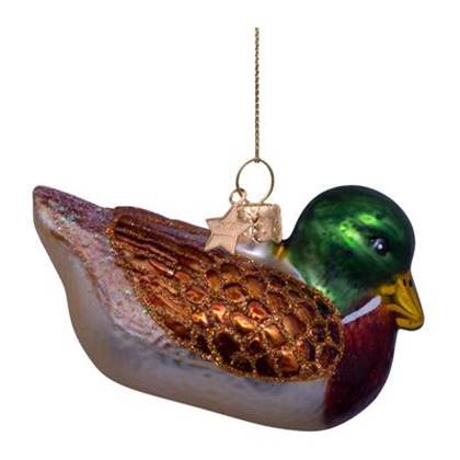 Ornament glass brown/green duck H5.5cm