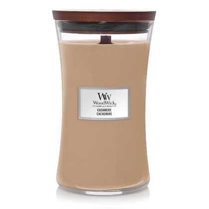 WoodWick Geurkaars Large Cashmere - 18 cm | ø 10 cm Bruin