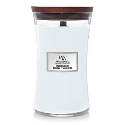 WoodWick Geurkaars Large Magnolia Birch - 18 cm | ø 10 cm Wit