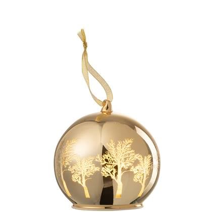 J-Line Kerstballen met verlichting - glas - goud - LED lichtjes - 4x