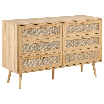 Beliani - PEROTE - Commode - 6 Lades - Lichte houtkleur - Rotan