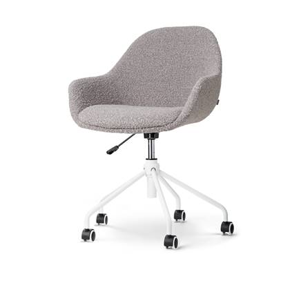 Nolon Nout-Mae bureaustoel bouclé taupe - stof - verstelbaar - wieltjes - wit onderstel - design - comfortabel