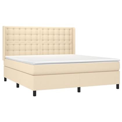 vidaXL Boxspring met matras en LED stof crèmekleurig 180x200 cm