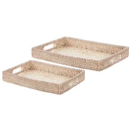 Beliani - NDEBELE - Dienblad - Lichtgrijs - Rotan Beige
