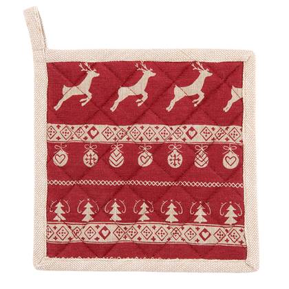 Clayre & Eef Pannenlap 20x20 cm Rood Beige Katoen Vierkant Kerst