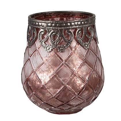 Clayre & Eef Theelichthouder  Ø 9x11 cm Roze Glas Waxinelichthouder