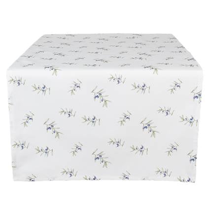 Clayre & Eef Tafelloper 50x140 cm Wit Katoen Olijven