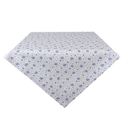 Clayre & Eef Tafelkleed 100x100 cm Wit Blauw Katoen Roosjes