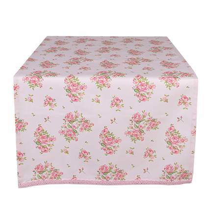 Clayre & Eef Tafelloper 50x140 cm Roze Katoen Rozen