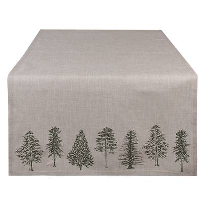Clayre & Eef Tafelloper  50x140 cm Beige Groen Katoen Rechthoek