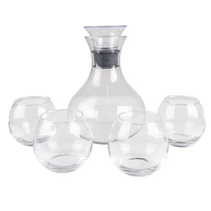 Clayre & Eef Karaf met Glazen  1740 ml | 375 ml Glas Rond Waterkan