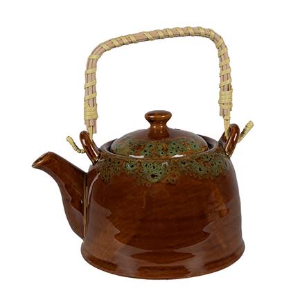 Clayre & Eef Theepot met Filter 750 ml Bruin Wit Keramiek