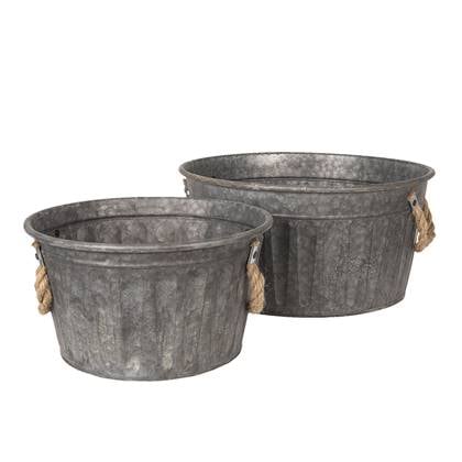 Clayre & Eef Decoratie Emmer Set van 2  Grijs Ijzer Rond Decoratie