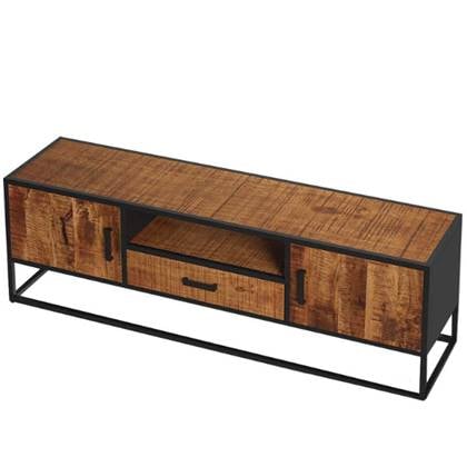 Magnolia TV-meubel: Madeira 160cm | Metalen Frame en Exotisch Hout | 50x160x40cm