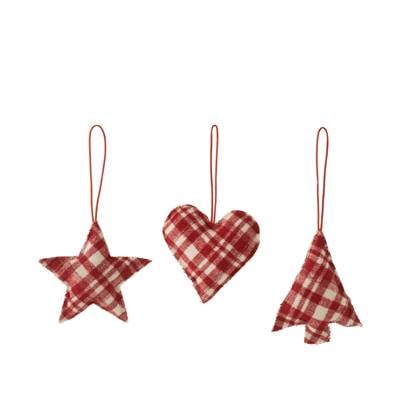 J-Line Hanger Hart/Ster/Kerstboom Geruit Textiel Rood/Wit Assortiment Van 3