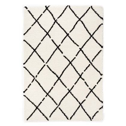 Boho&me Hoogpolige loper ruiten Artisan - wit|zwart - 80x200 cm Wit, Zwart