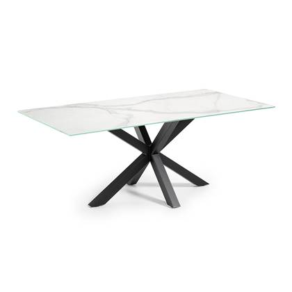 Kave Home - Argo tafel 180 cm porselein wit benen zwart