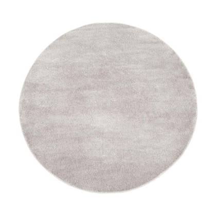 Tapeso Rond vloerkleed effen velours Gala - grijs - 120 cm rond