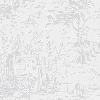 Laura Ashley Vliesbehang | Toile de Jouy Sugared Grey - Grijs