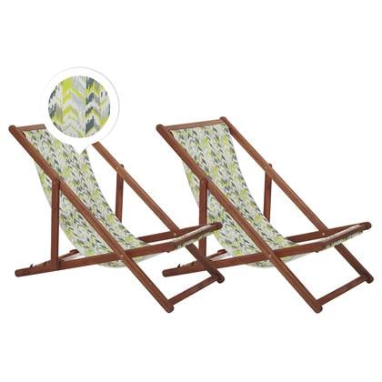 Beliani - ANZIO - Strandstoel set van 2 - Donkerhout|Geel - Polyester Multicolor