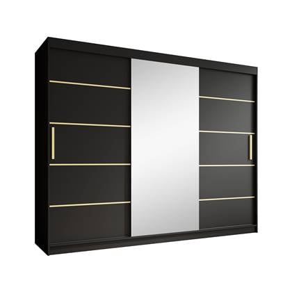 Meubella Kledingkast Malavi 2 - Zwart - 250 cm - Met spiegel