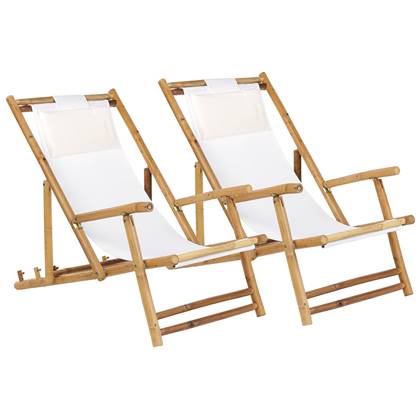 Beliani-ATRANI -Strandstoel set van 2-Lichte houtkleur-Bamboehout