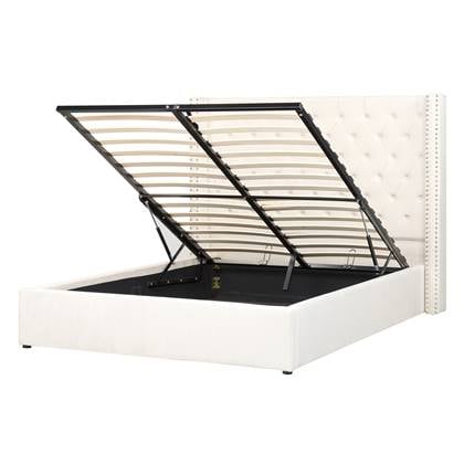 Beliani-LUBBON -Bed met opbergruimte-Gebroken wit-140 x 200 cm-Fluweel