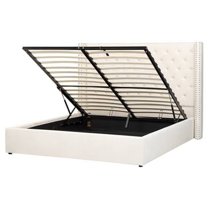 Beliani-LUBBON -Bed met opbergruimte-Crème -160 x 200 cm-Fluweel Wit