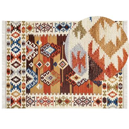 Beliani-VOSKETAP-Kelim vloerkleed-Multicolor-160 x 230 cm-Wol