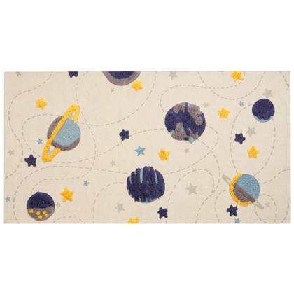 Beliani - LANGSA - Vloerkleed - Donkerblauw - Katoen Beige