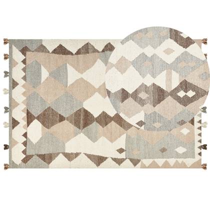 Beliani-ARALEZ-Kelim vloerkleed-Multicolor|Bruin-200 x 300 cm-Wol