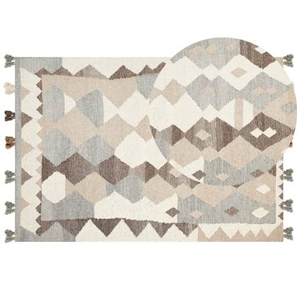 Beliani-ARALEZ-Kelim vloerkleed-Multicolor|Bruin-160 x 230 cm-Wol