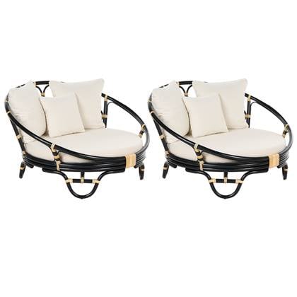 Beliani - ROSSANO - Ligstoel set van 2 - Zwart - Rotan