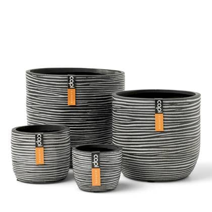 Capi 4-delige Bloempottenset Nature Rib kleurig Antraciet