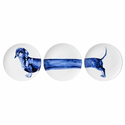 Heinen Delfts Blauw | Wandborden Teckel Set van 3 | Ø 26,5 cm