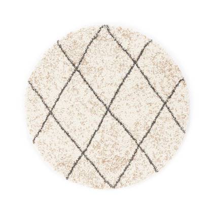 Boho&me Rond hoogpolig vloerkleed geruit Artisan - wit|grijs - 120 cm