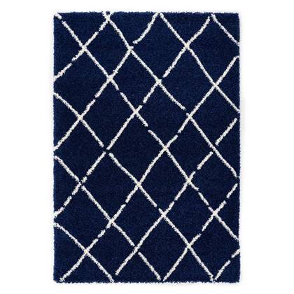 Boho&me Hoogpolig vloerkleed ruiten Artisan - marineblauw|wit -