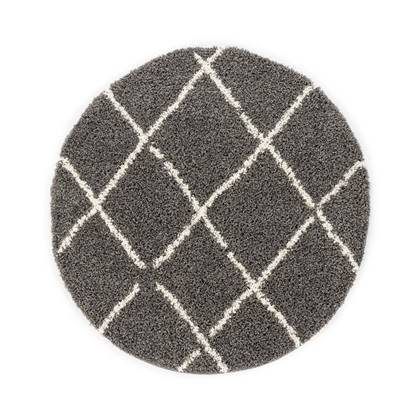Boho&me Rond hoogpolig vloerkleed ruiten Habitat - grijs|wit - 200 cm Grijs, Wit