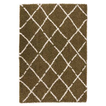 Boho&me Hoogpolig vloerkleed ruiten Habitat - olijfgroen|wit - 120x170 Groen, Wit