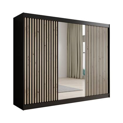 Meubella Kledingkast Lisbon 2 - Zwart - 250 cm - Met spiegel