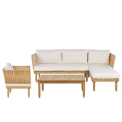 Beliani-CREMONA-Loungeset voor 4-Lichte houtkleur|Creme-Acaciahout