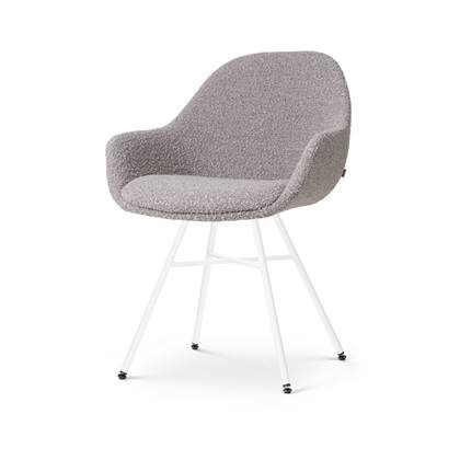 Nolon Noa-Mae eetkamerstoel bouclé taupe - met armleuning - stof - wit metalen poten - design - scandinavisch - comfortabel