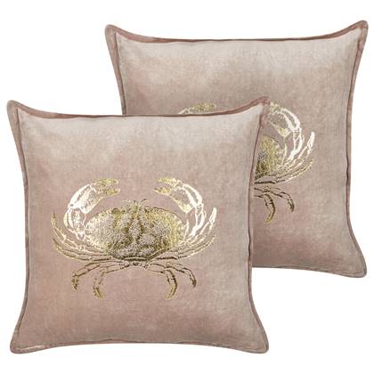Beliani - SEAPEN - Sierkussen set van 2 - Taupe - 45 x 45 cm - Fluweel Beige