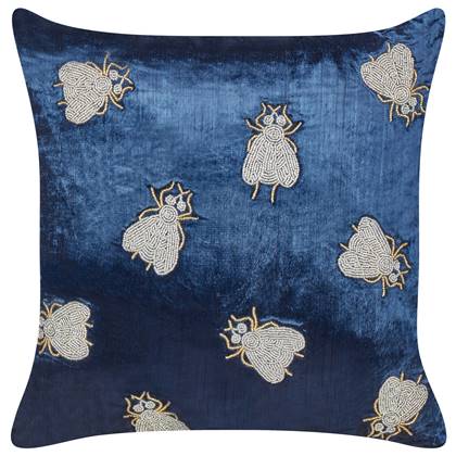 Beliani-PENTAS-Sierkussen-Marine|Zilver- 45 x 45 cm-Fluweel Blauw