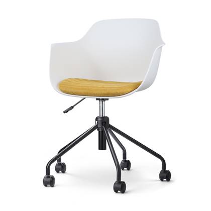 Nolon Nout bureaustoel wit met armleuningen en okergeel zitkussen -