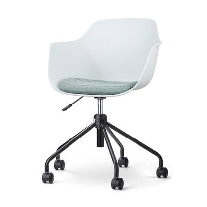 Nolon Nout bureaustoel wit met armleuningen en zacht groen zitkussen -