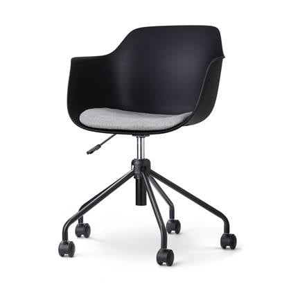 Nolon Nout bureaustoel zwart met armleuningen en grijs zitkussen -